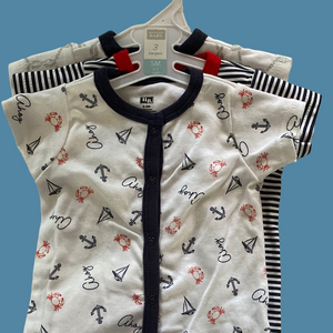 Hudson Baby Nautical Rompers Set - Navy, White, Red‎